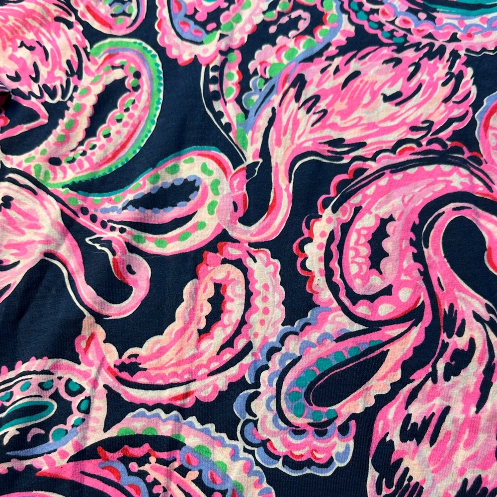 Lilly Pulitzer Pink and Blue Paisley Print T shirt Mini Dress Medium Pima Cotton - Picture 5 of 9